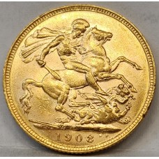 AUSTRALIA 1908 . ONE 1 SOVEREIGN . MELBOURNE . GOLD